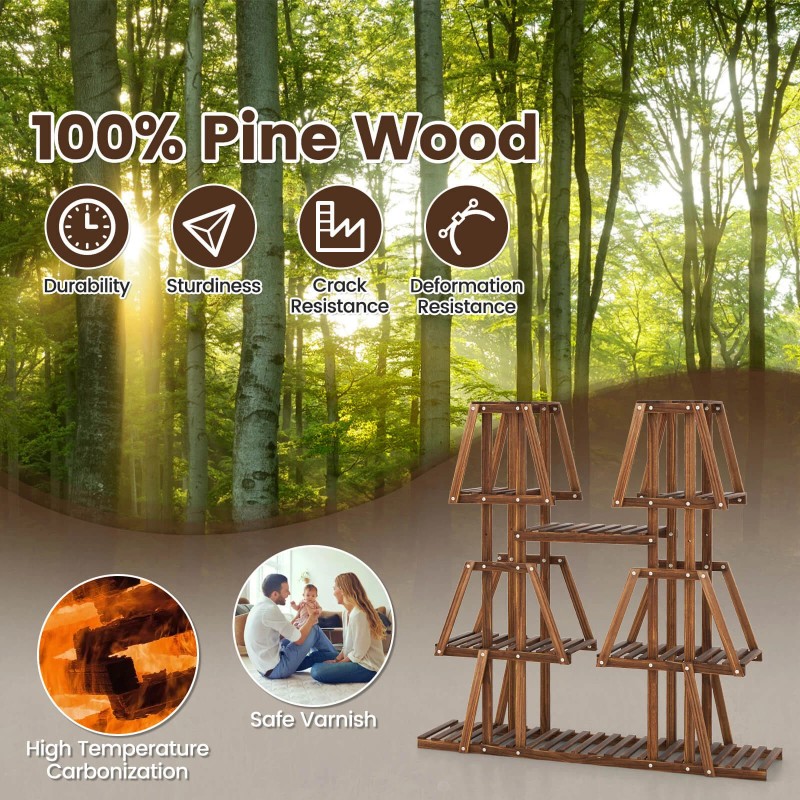 Costway 5-Tier Wood Plant Stand 10 Pots Plant Display Rack