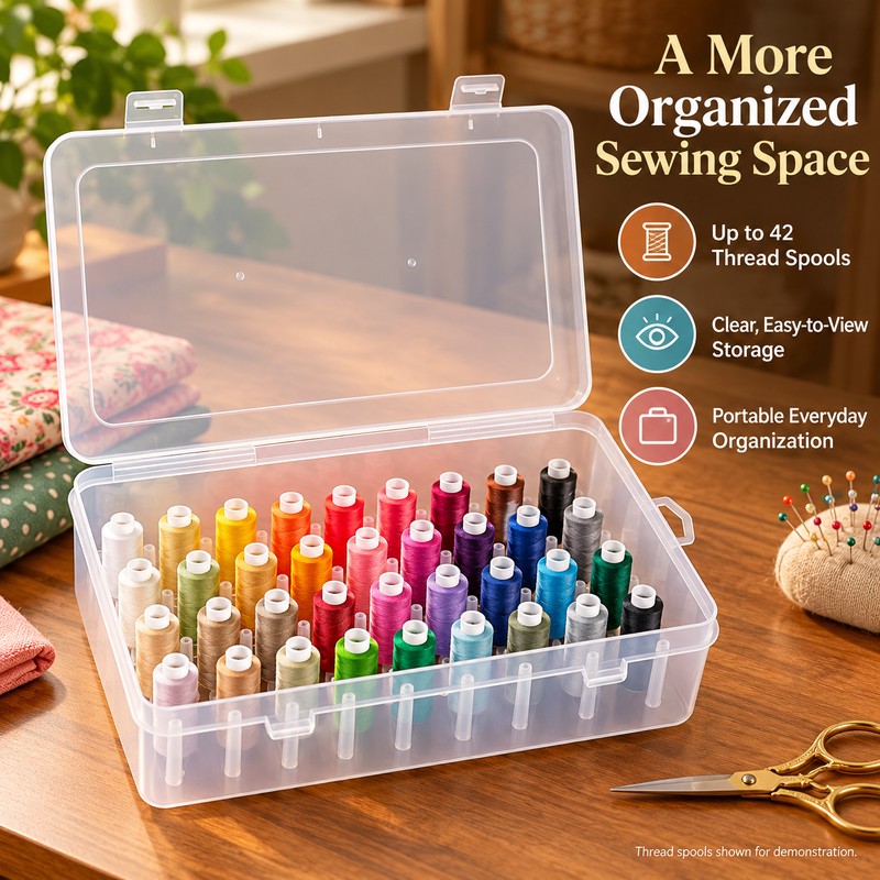 42-Spool Sewing Thread Organizer Box for Craft Storage – Portable