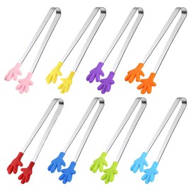 TRKETK Pack of 8 Sugar Tongs Made of Stainless Steel, Multicoloured Stainless Steel Food Tongs, Multifunctional Mini Food Clip with Non-Slip Hand Shape, Mini Gripping Tongs, Food Tongs for Sugar,