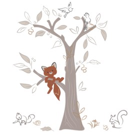 Lambs & Ivy Treetop Fox Beige Tree w/Woodland Animals Wall Decals/Stickers
