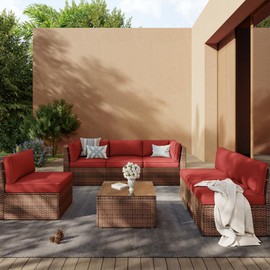 Aoxun Outdoor Replacement Cushions for Patio Furniture, Deep Seat Outdoor Cushions for 6-Seat Wicker Sectional, 14-Piece Water-Repellent Cushions for L-Shape Couch(Wine)