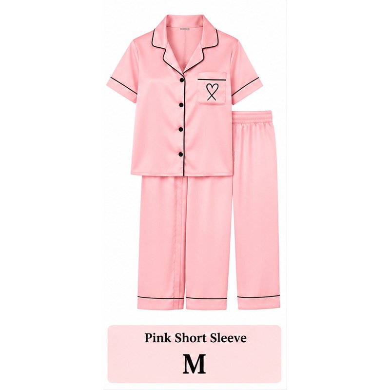 Women’s Satin Pajama Set for Sleep & Lounge – Heart