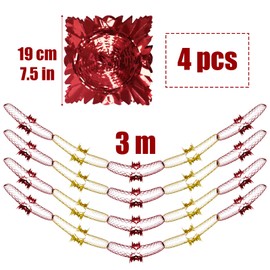 4pcs Christmas Ceiling Decorations Gold Red Foil Christmas Decorations Indoor Christmas Hanging Decorations Garland Decorations for Xmas New Year Party (Gold & Red)