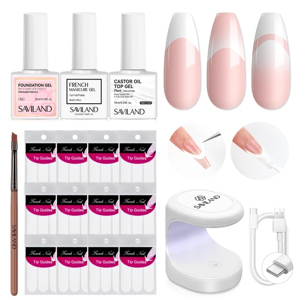 Saviland French Manicure Kit: Weißes Gel Nagellack Set Schnelle französische