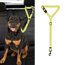 Dog Cat Safety Seat Belt Strap Car Headrest Restraint Adjustable Nylon Fabric Dog Restraints Vehicle Seatbelts Harness (Yellow)