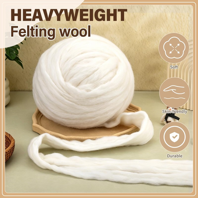 Ramlur White Felting Wool, 454g/1lb Wool Roving, Wool Felting Yarn