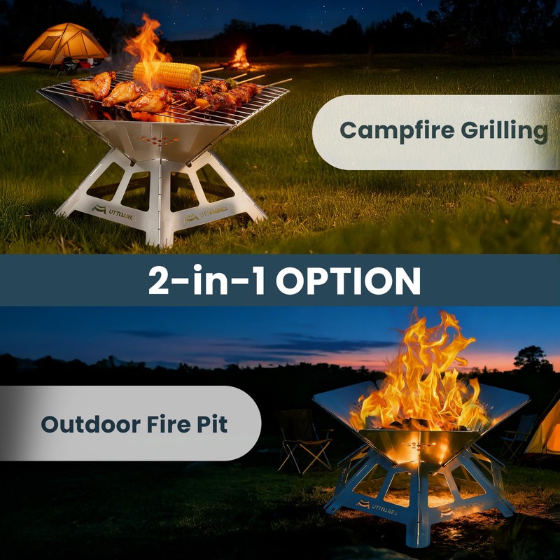 21" Portable Outdoor Fire Pit with Charcoal Grill Net &