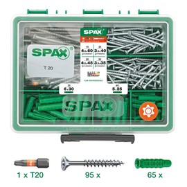 SPAX Assortment small, screw set with 4 dimensions + dowels, 160 pieces, countersunk head, T-Star plus, Wirox - 4000001991179