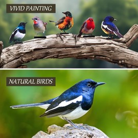 HUYIENO 5PCS Vivid Metal Birds Fence Decor Color Painted Outdoor Garden Natural Bird Sculptures for Outdoor Fences, Patio, Garden and Bird Lovers