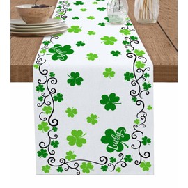 St. Patrick's Day Table Runner, Green Shamrock Irish Clover Cotton Linen Tablecloth Farmhouse Table Decor for Home,Kitchen,Dining Room,Indoor,Outdoor,13X120 Inches Extra Long, Seasonal Spring Holiday