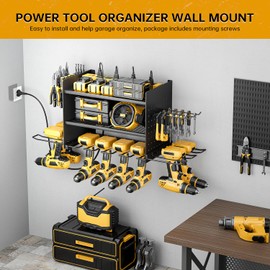 Power Tool Organizer Wall Mount, 3 Layer 8 Drill Holder Tool Shelf Storage Rack for Garage Organization, Birthday Gifts for Him Men Dad Husband Anniversary Fathers Day, Cool Gadget Stocking Stuffer