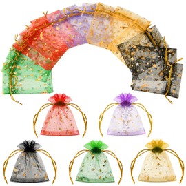 Abeillo Pack of 50 Organza Bags 7 x 9 cm Small Organza Bags, Colourful Organza Bags with Drawstring, Gift Bag, Jewellery Bag, Organza Bags for Wedding, Birthday, Party Jewellery