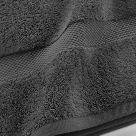 Douceur dIntérieur, Juego de 2 Guantes (15 x 21 cm), 2 Toallas de Mano (50 x 90 cm) y 2 Toallas de Ducha (70 x 130 cm) de Rizo, Color Gris Antracita  