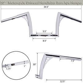 OUMURS 10” Rise 1-1/4" Motorcycle Handlebar Ape Hanger Bar Drag Handlebars Z Bars Chrome Drop Down For Harley Touring Chopper Sportster Racing