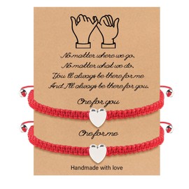 Fuqimanman2020 2 Pcs Heart Beaded Matching Bracelets Adjustable Couple Friendships Bracelets Long Distance Bracelets for Girlfriend Boyfriend Valentines Jewelry Gifts(Red)