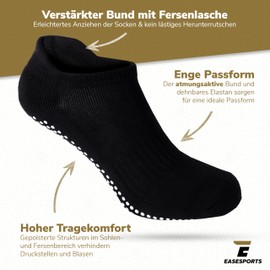 Easesports Women's & Men's Yoga Socks, Pack of 2, Non-Slip Socks, EU 35-46, Pilates, Fitness, 2 Pairs | Black, Black (White)
