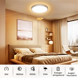 NIBSHOOM LED Ceiling Light, 18 W, 1800 lm, Super Slim Ceiling Light, 3000 K, IP44 Waterproof for Living Room, Bathroom, Bedroom, Kitchen, Hallway, Balcony, Round and Flat Modern LED Lamps, Diameter