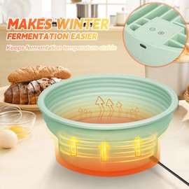 FYY Heating Bread Proofing Basket - Heated Sourdough Bread Baking Supplies Foldable Sourdough Starter Warmer with 4 Temperature Settings, Round 9 Inch Silicone Sourdough kit for Bread, Yogurt, Green