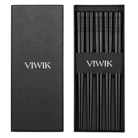 VIWIK Reusable Chopsticks - Premium Fiberglass Dishwasher Safe Non-Slip Chopsticks, Asian Kitchen Utensils for Sushi, Ramen, Home and Restaurant Use, 5 Pairs Gift Set 9.5 Inch