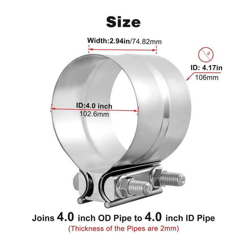 EVIL ENERGY 4'' Exhaust Clamp,Lap Joint Band Clamp Stainless Steel