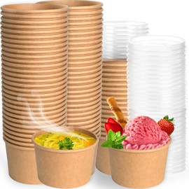 Disposable Paper Soup Bowls with Lids, 8 OZ, 75 Pack