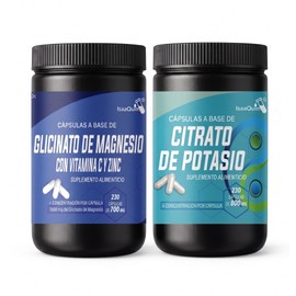 IsaaQuim Dúo Glicinato de Magnesio con Vitamina C y Zinc 230 Cápsulas + Citrato de Potasio 230 Cápsulas | Suplementos Alimenticios | Minerales para Co