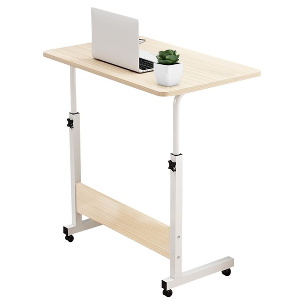 Trintion Height Adjustable Lap Table - Portable Laptop Computer Stand Desk with Castors for Bed Sofa Nursing Reading White Maple