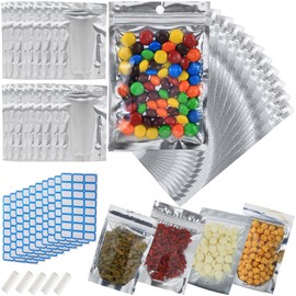 300-Pack Reclosable Mylar Bags for Food Storage 4" x 6" Small Stand Up Ziplock Bags in Bulk Resealable Smell Proof Aluminum Foil Bags with Clear Window Kitchen Storage Organizer Edible Packaging
