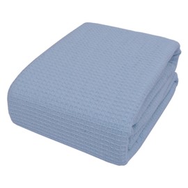 TreeWool 100% Soft Cotton Thermal Blanket in Waffle Weave - Easy Care Comfortable and Warm - Perfect All Season Bed Layering (King Size - 90" x 108", Light Blue)
