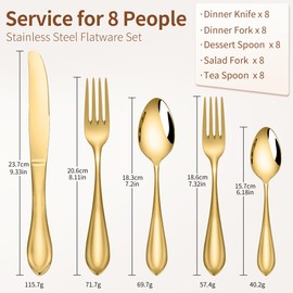 Gold Silverware Set for 8, 40-Pieces Heavy Duty Silverware, 18/10 Stainless Steel Flatware, Dishwasher Safe, Ideal for Gift