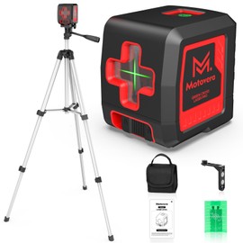 Motovera Laser Level with Tripod, 100 feet Green Cross Line Self Rotary Leveling Laser Level, 4 Brightness Adjustment, Manual Self leveling and Pulse Mode,IP54 Waterproof Battery Carrying Bag Included
