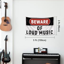 Beware of Loud Music Flag 3x5 Ft Double Stitched Music Warning Tapestry