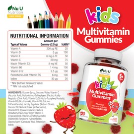 Nu U Nutrition - Multivitamin Gummies for Kids - 4 Month Suppply -120 Vegan Berry Gummies - Strawberry Flavour - 9 Essential Vitamins Including Vitamin C, D & B12 - Made in The UK