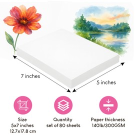 STATIONERY ISLAND 80 Sheets Watercolour Paper Bulk, 5" x 7" Natural White 300gsm Cold-Pressed Water Colour Paper, Loose Sheets Watercolour Sketchbook for Painting, Drawing, and Mixed Media