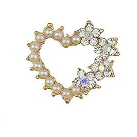 10 x Rose Gold Heart Shaped AB Diamante and Pearl Cluster Embellishments, Great for Crafts, Wedding Invitations, Cards