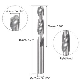 sourcing map Solid Carbide Drill Bit, 4.2mm (0.165") YG6X/C3 Micro-Grain Tungsten Carbide Jobber Twist Drill Bits Straight Shank for Drilling Stainless Steel Aluminum Metal Plastic