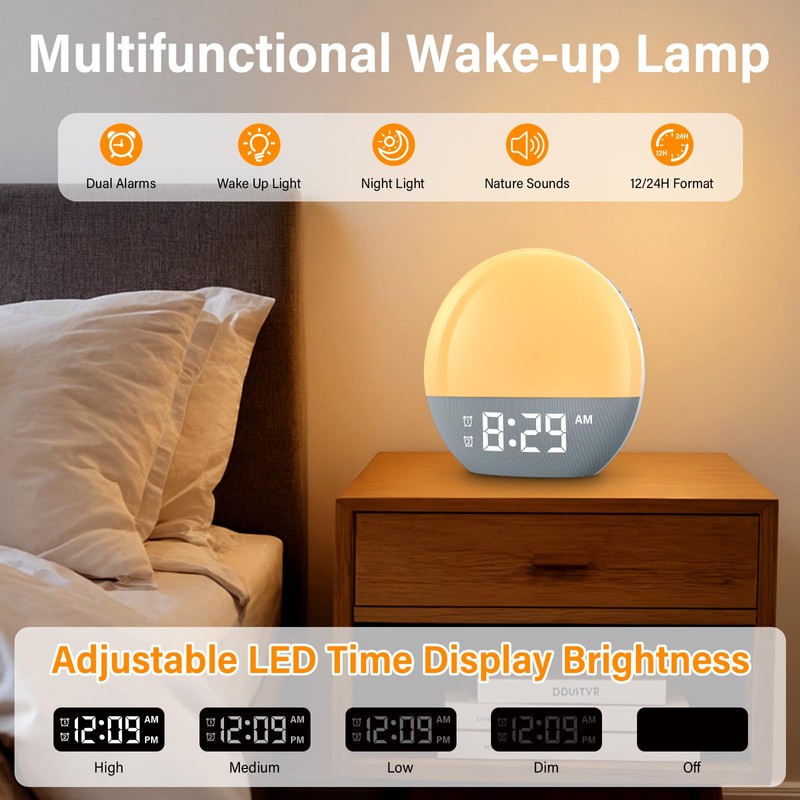 OHFAMO Daylight Alarm Clock, Sunrise Alarm Clock with Digital Dual