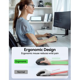 TECKNET Ergonomic Mouse, Rechargeable Vertical Ergo Mouse Wireless, Silent 2.4GHz 6 Buttons Optical Carpal Tunnel Mouse, 5 Adjustment Levels, Up to 4800DPI Wireless Mouse for Laptop, Desktop - Grey