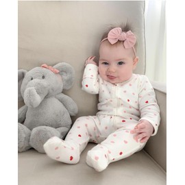 Owlivia Organic Cotton Baby Pajamas, Boys Girls 2-Pack Zip Front Sleep 'N Play, Footed Sleeper, Long Sleeve(Newborn, Pink Melange+Pink Heart)