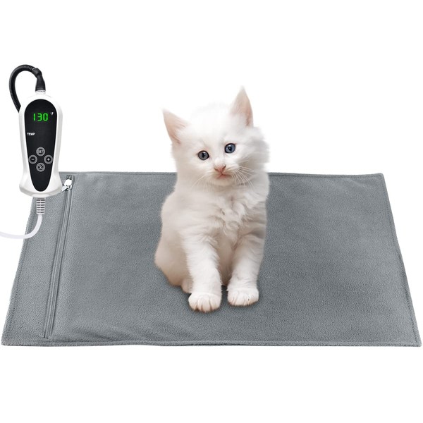 RIOGOO Pet Heating Pad, Upgraded Electric Dog Cat Heating Pad Indoor Waterproof, Auto Power Off (S 17.5"x 14", Grey)