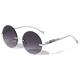 Dweebzilla Jaguar Rimless Round Metal Frame Luxury Sunglasses (Silver Frame, Black Gradient Lenses)