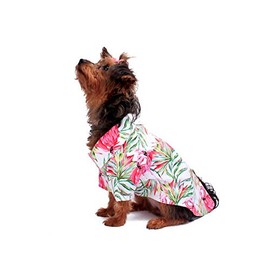 Hawaiian Matching Pattern Dog Aloha Shirt in Flamingo in Love Size Large