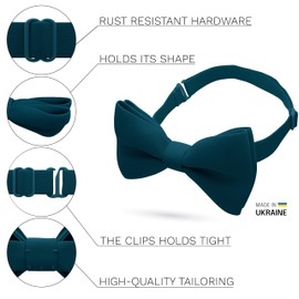 Bow Tie House Boys Pre-Tied Soft Crape Bow Tie for Wedding Formal Events Solid Tuxedo (Medium, Dark Green)