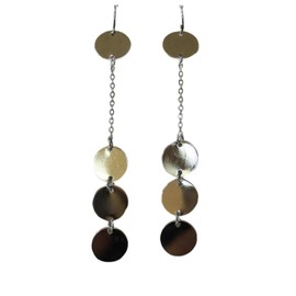 Silver Dangle Earrings For Women Crystal Fashion Jewelry Circles Casual Dressy Elegant Stylish 3.5"