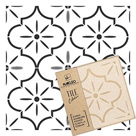 NAKLEO Lucca Spanish Moorish Flower Moroccan Tile Stencil 10 x 10 cm, Plastic Reusable Floor Stencil DIY, Wooden Furniture Wall Decoration - Terracotta