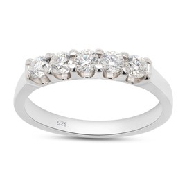 SAVEARTH DIAMONDS 1/2 Ct Round Cut Lab Created Moissanite Diamond Five Stone Wedding Ring for Women In 14K White Gold Over Sterling Silver U Prong (VVS1 Clarity, 0.50 Cttw) Ring Size-7