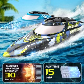 BEZGAR RC Boat, 2 Packs 12 inch Fast Speed RC Boat 30 KPH with A Portable Suitcase for Lakes & Pools & Salt Water, Summer Toys for Adults and Ideal Gifts for Kids Boys Age 6 7 8-12 Years Old - TX2P1