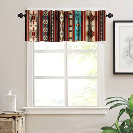 Aztec Kitchen Valances Curtains, Southwestern Native Tribal Valances for Kitchen Window,Boho Geometric Printed Short Curtains for Small Windows Cafe Living Room Bedroom, 54x18 Inch