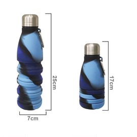 YverLand 550ml Collapsible Conical Water Bottle for Adults with Stainless Steel Cap Sports Water Bottle for Kids Boys Girls Football Basketball (Blue/Black)