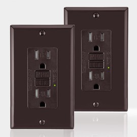 EBOKA Tamper Resistant GFCI Outlet, 15A/125V/60HZ, Ground Fault Circuit Interrupter, TR GFCI Receptacle, cULus Certified, Decorative Wall Plate Included, Brown (2)